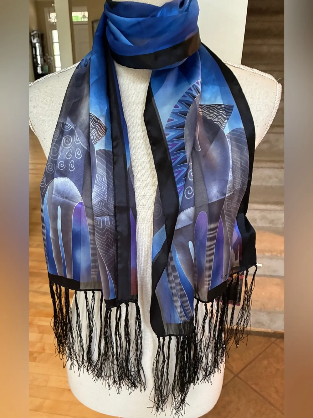 Laurel Burch Vibrant Blue and Black Horse Print Scarf